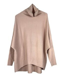 Asymmetrical oversized dolman sleeve turtleneck ribbed knit top Sz S Blush